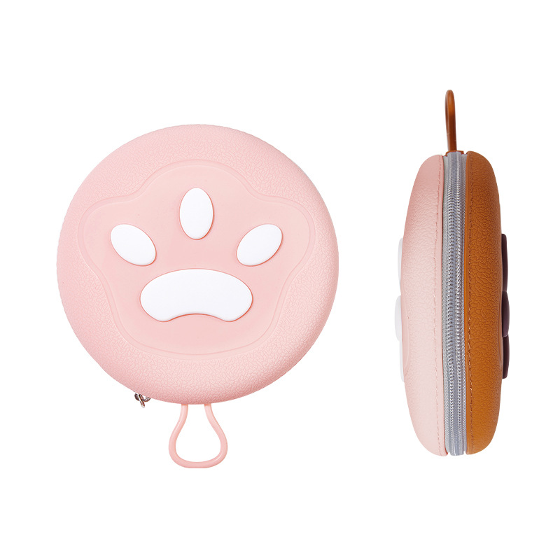 Portable Silicone Double Pet Bowl - Collapsible Travel Dog Feeder for Food & Water - 2 x 450ml Capacity with Zipper Case - Brown & Pink - Image 1