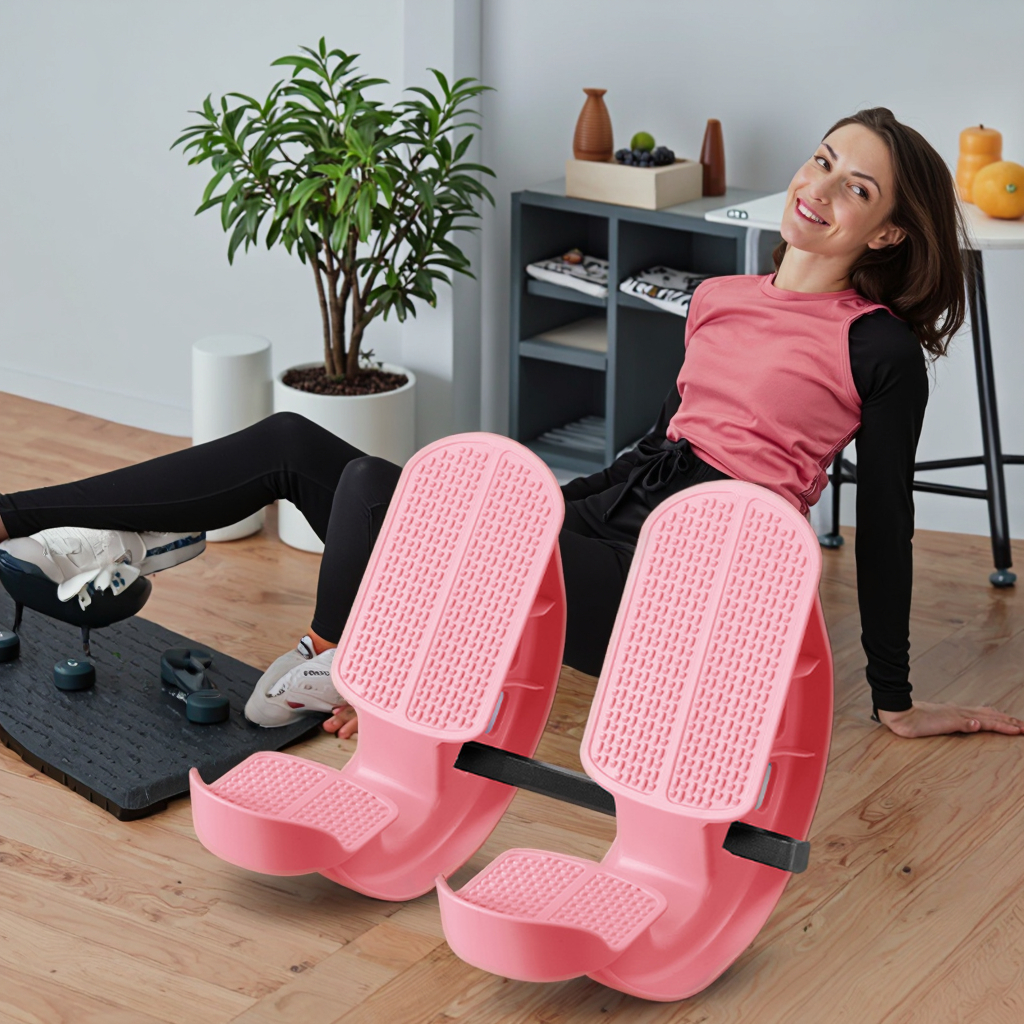 2 PCS Dual Foot Rocker with Connecting Bar - Calf & Ankle Stretcher System for Plantar Fasciitis Relief - Linked Incline Board with Stabiliser Axis - Heavy Duty Pink - Image 1