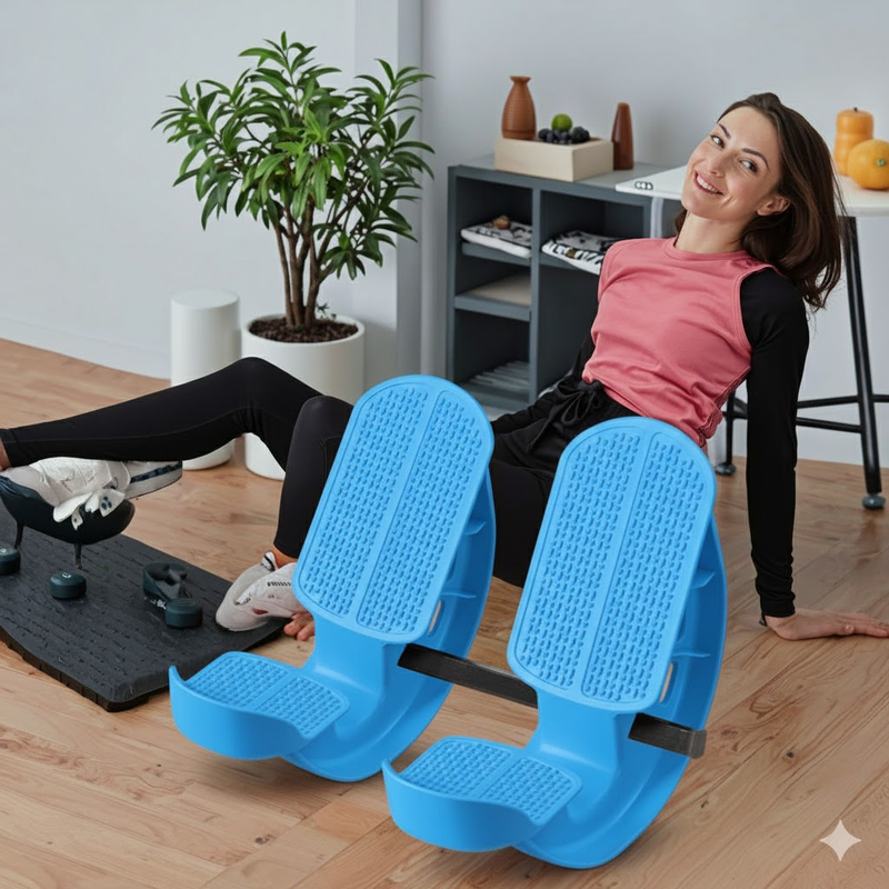 2 PCS Dual Foot Rocker with Connecting Bar - Calf & Ankle Stretcher System for Plantar Fasciitis Relief - Linked Incline Board with Stabiliser Axis - Heavy Duty Blue - Image 1