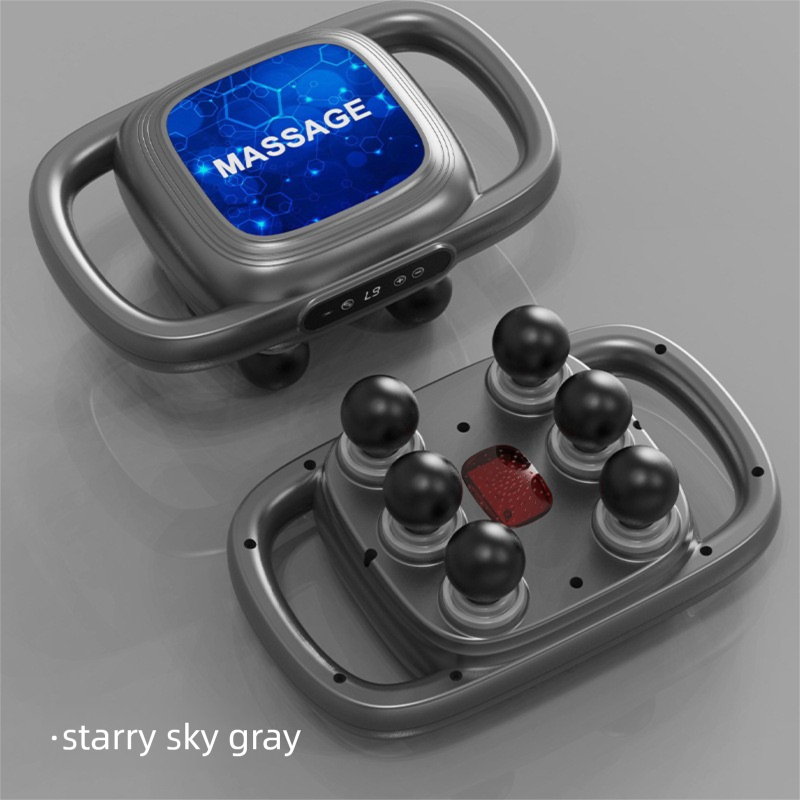 6-Head Deep Tissue Percussion Massager - Cordless Electric Muscle Gun with Red Light Therapy - 9 Speed Dual Handle Body Relaxer for Back & Legs - Starry Grey - Image 1
