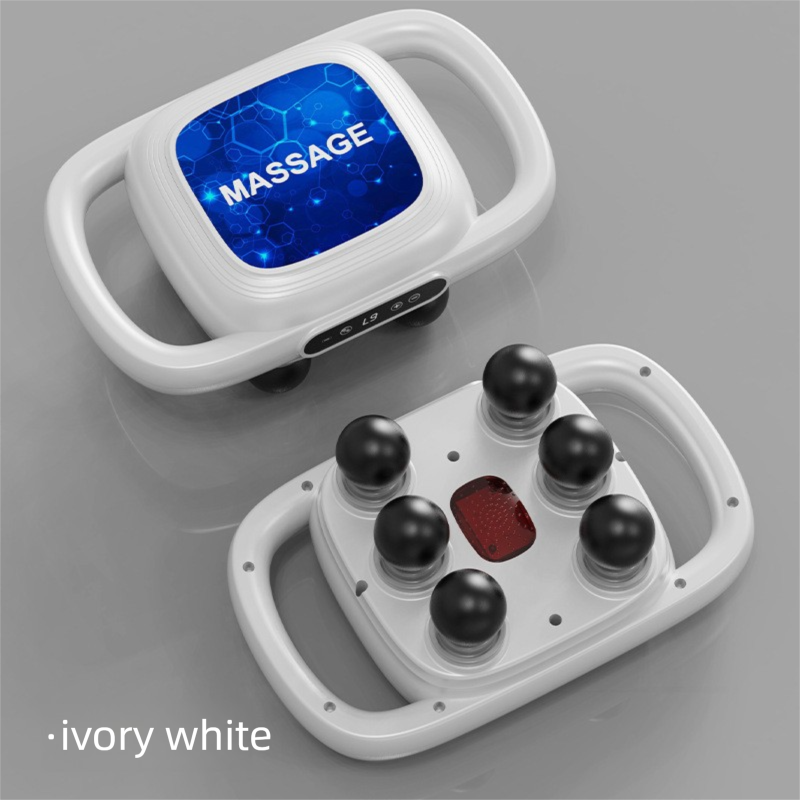 6-Head Deep Tissue Percussion Massager - Cordless Electric Muscle Gun with Red Light Therapy - 9 Speed Dual Handle Body Relaxer for Back & Legs - Ivory White - Image 1