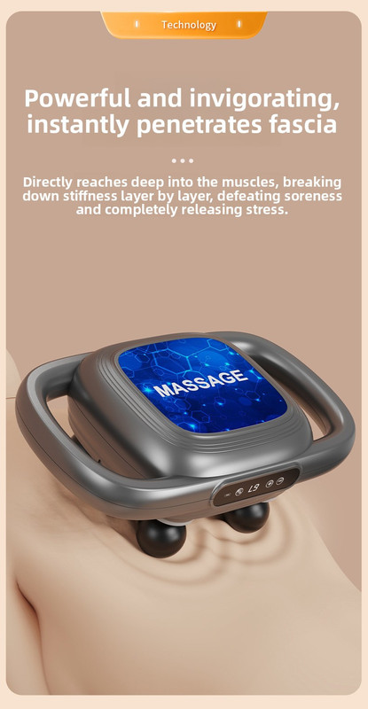 6-Head Deep Tissue Percussion Massager - Cordless Electric Muscle Gun with Red Light Therapy - 9 Speed Dual Handle Body Relaxer for Back & Legs - Ivory White - Image 3