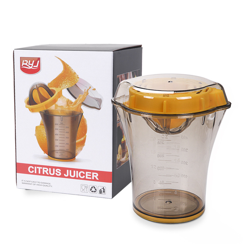 Manual Citrus Juicer & Hand Squeezer - 600ml Measuring Cup with Dual Reamer for Lemons & Oranges - Non-Slip Portable Fruit Press for Kitchen & Camping - Image 1