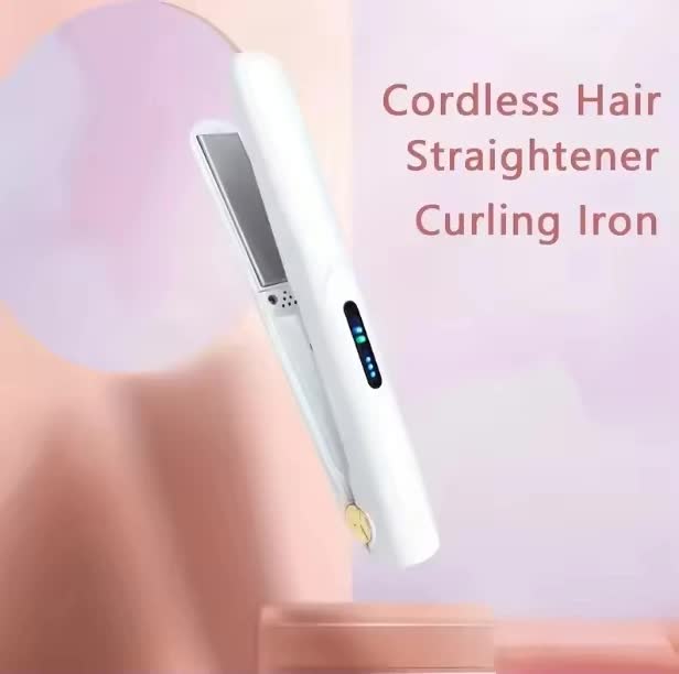 Cordless Mini Hair Straightener & Curler 2-in-1 - Portable USB Rechargeable Ceramic Flat Iron with 3 Temperature Settings - Compact Travel Styler for Bangs & Touch Ups - White - Image 3