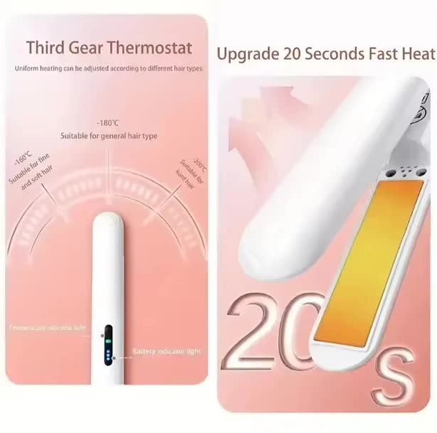 Cordless Mini Hair Straightener & Curler 2-in-1 - Portable USB Rechargeable Ceramic Flat Iron with 3 Temperature Settings - Compact Travel Styler for Bangs & Touch Ups - White - Image 5