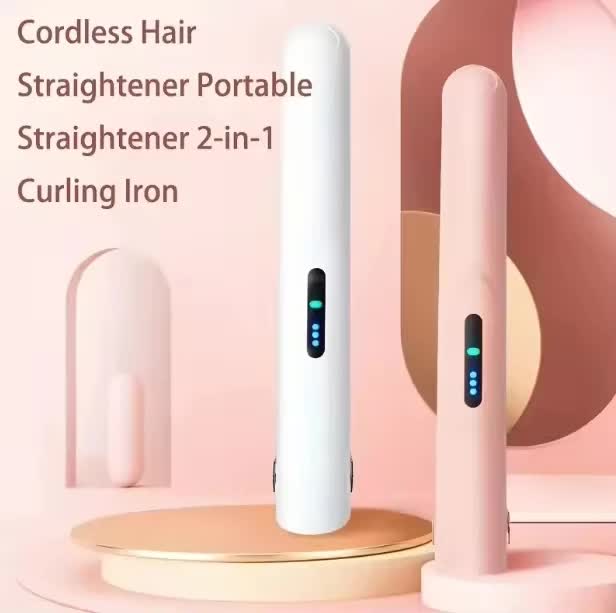 Cordless Mini Hair Straightener & Curler 2-in-1 - Portable USB Rechargeable Ceramic Flat Iron with 3 Temperature Settings - Compact Travel Styler for Bangs & Touch Ups - Pink - Image 2