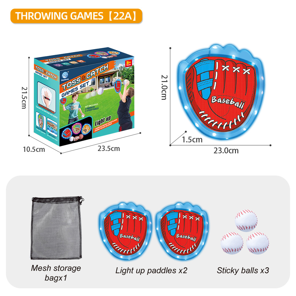 LED Light Up Toss and Catch Game Set - 2 Glowing Blue Paddles & 3 Sticky Softballs - Fun Outdoor Beach & Camping Toy for Kids & Adults - Includes Mesh Storage Bag - Image 1