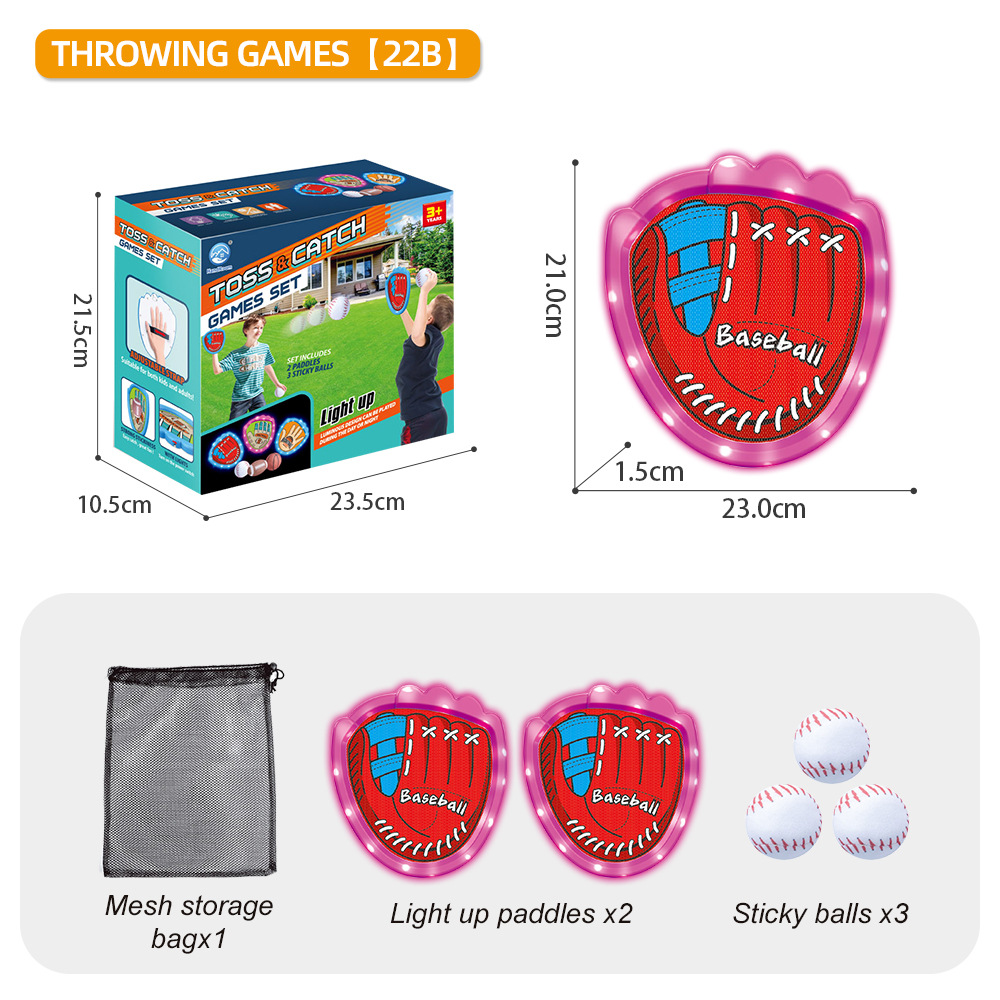 LED Light Up Toss and Catch Game Set - 2 Glowing Pink Paddles & 3 Sticky Softballs - Fun Outdoor Beach & Camping Toy for Kids & Adults - Includes Mesh Storage Bag - Image 1