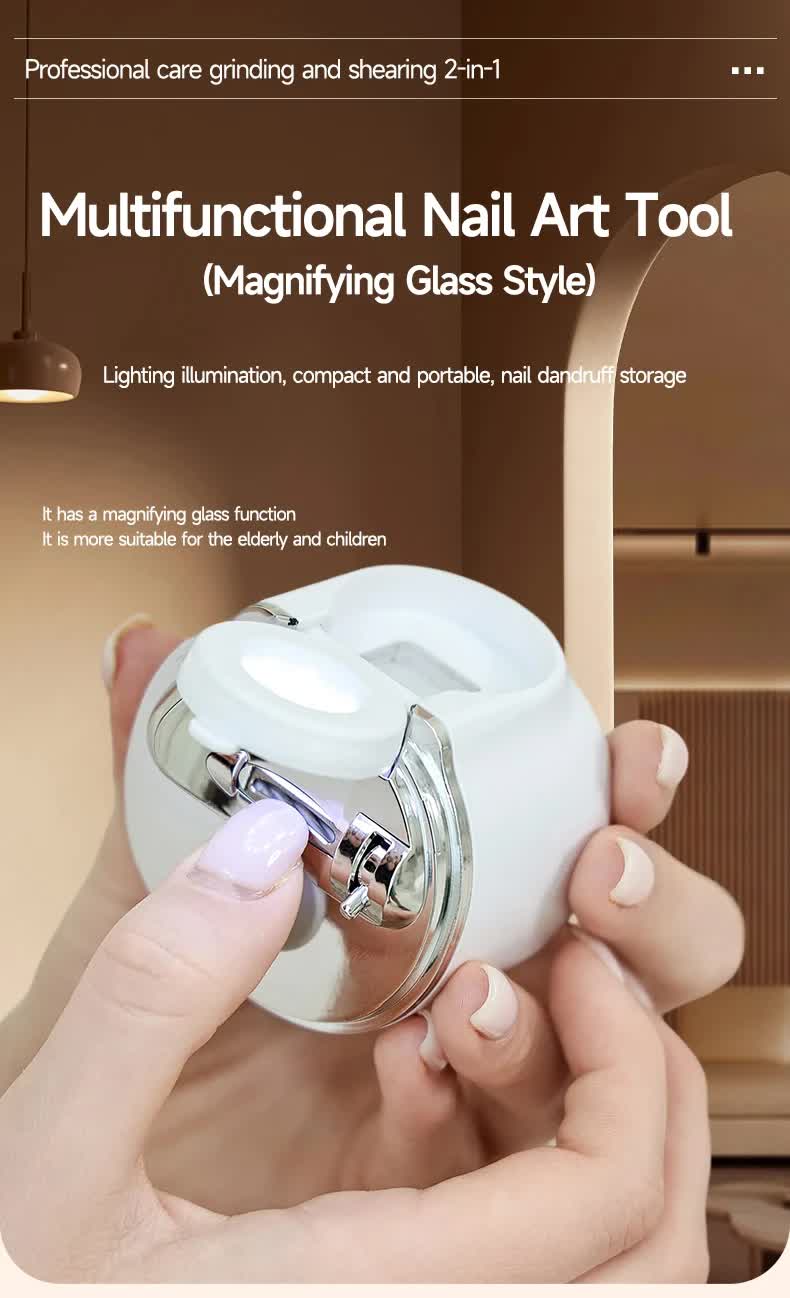 2-in-1 Electric Nail Clipper with Magnifying Glass & LED Light - Automatic Nail Trimmer & Polisher for Babies, Seniors & Adults - Safe USB Rechargeable Manicure Tool with Debris Storage - White - Image 2