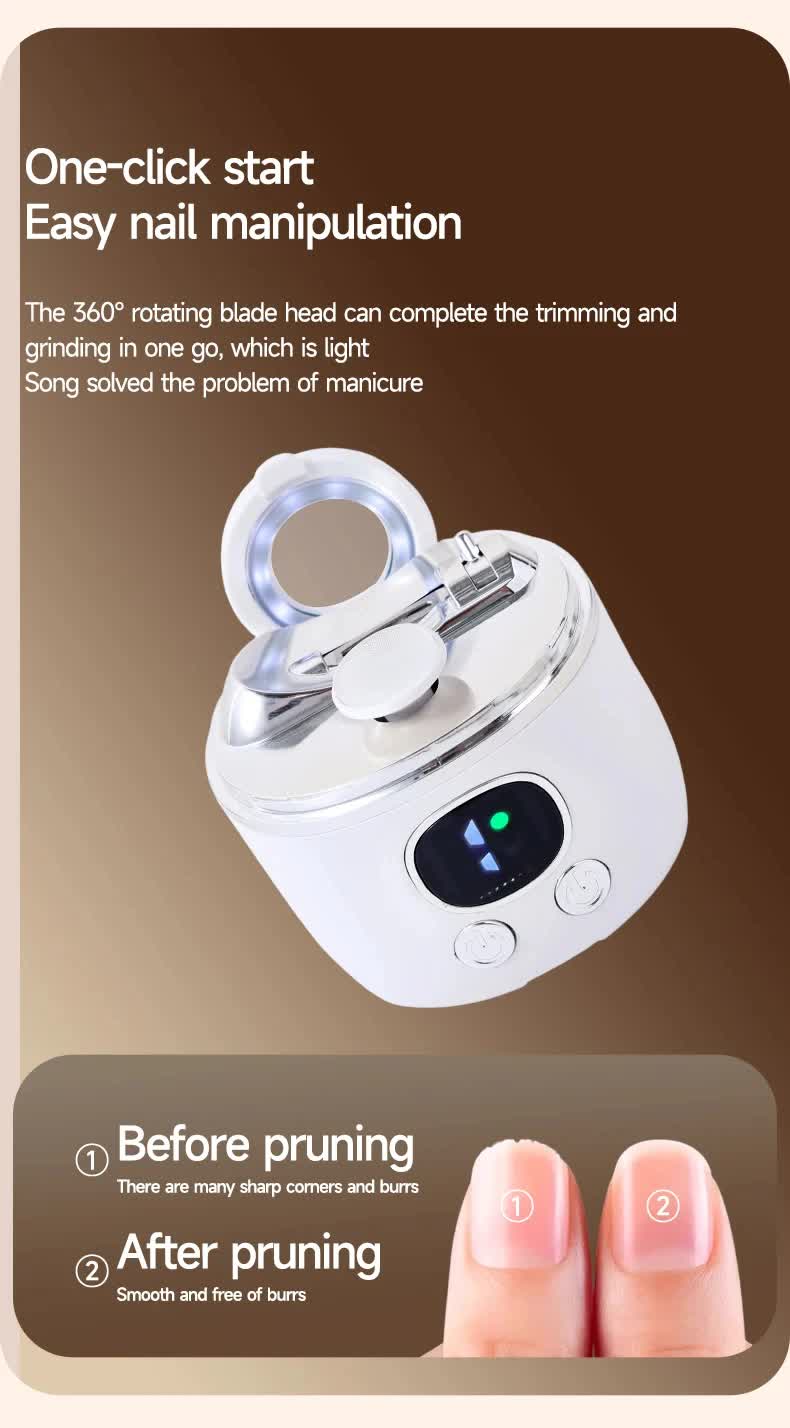 2-in-1 Electric Nail Clipper with Magnifying Glass & LED Light - Automatic Nail Trimmer & Polisher for Babies, Seniors & Adults - Safe USB Rechargeable Manicure Tool with Debris Storage - Grey - Image 4