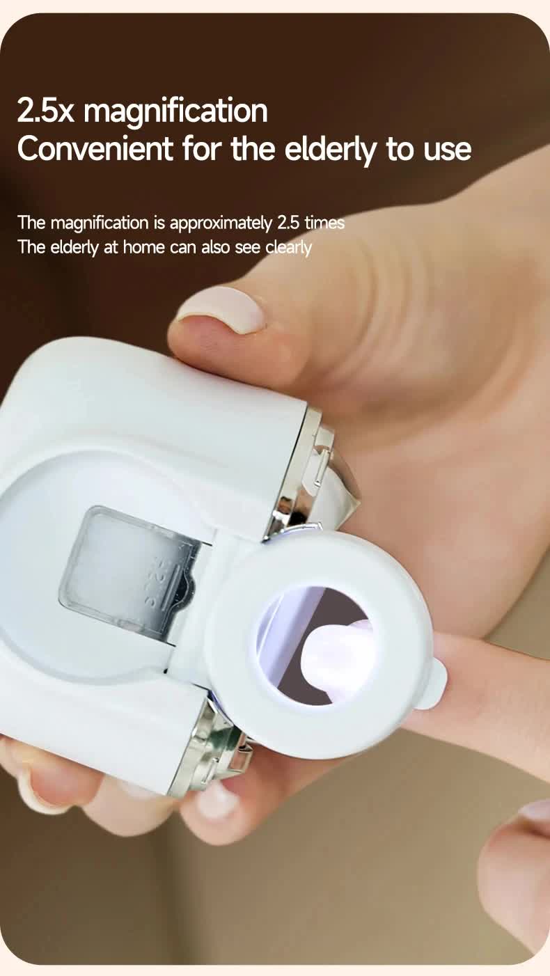 2-in-1 Electric Nail Clipper with Magnifying Glass & LED Light - Automatic Nail Trimmer & Polisher for Babies, Seniors & Adults - Safe USB Rechargeable Manicure Tool with Debris Storage - Grey - Image 5