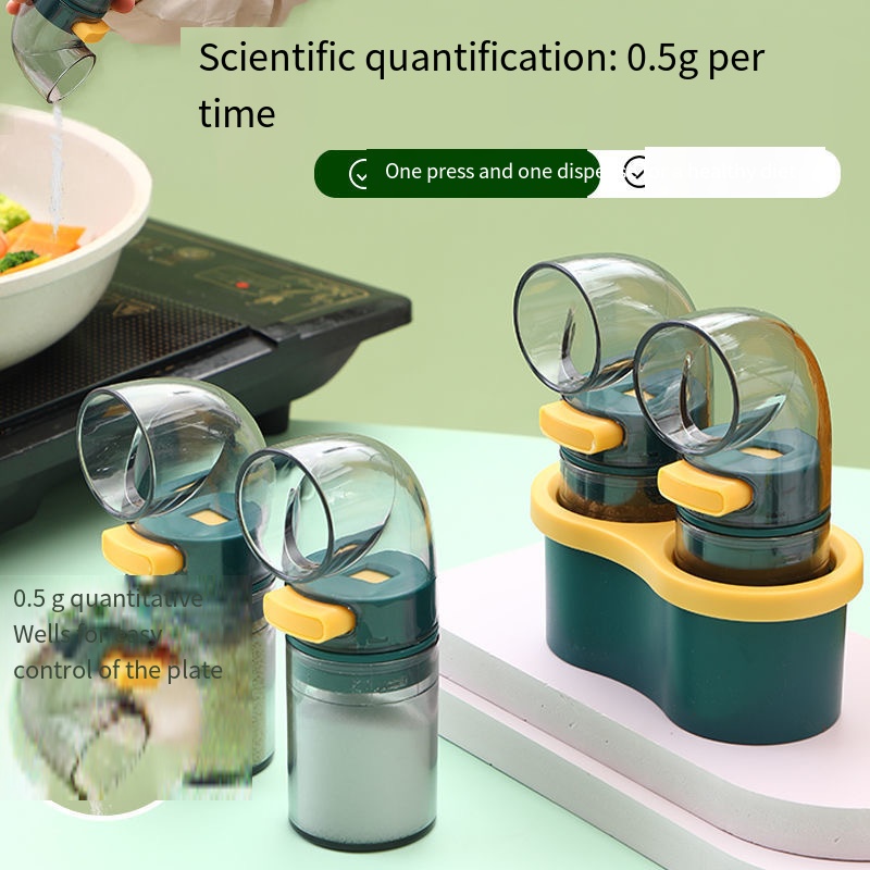2 PCS Quantitative Salt & Spice Dispenser Set with Storage Base - 0.5g Precise Metering Shakers for Salt & Pepper - Push Button Portion Control Kitchen Organiser - Dark Green - Image 3