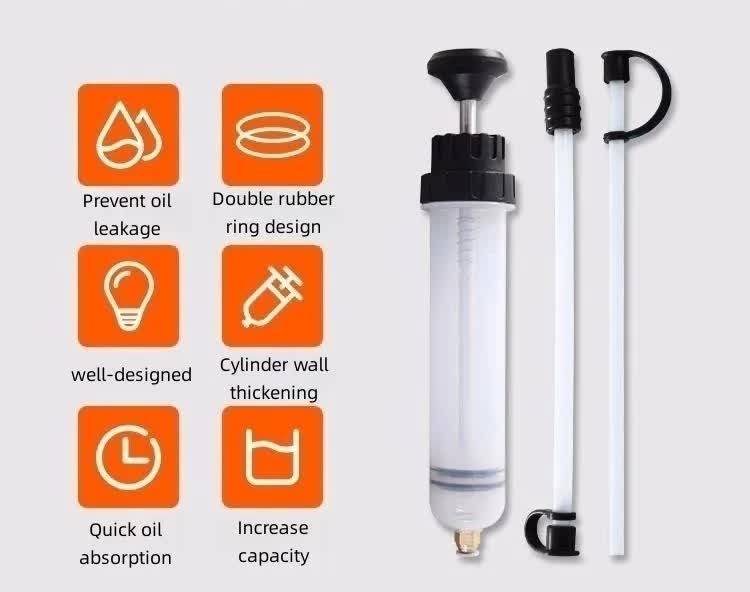 200ml Fluid Extractor & Transfer Pump - Manual Oil Syringe with Extension Tubes for Automotive Brake, Gear & Power Steering Fluids - Heavy Duty Suction Tool - Image 1
