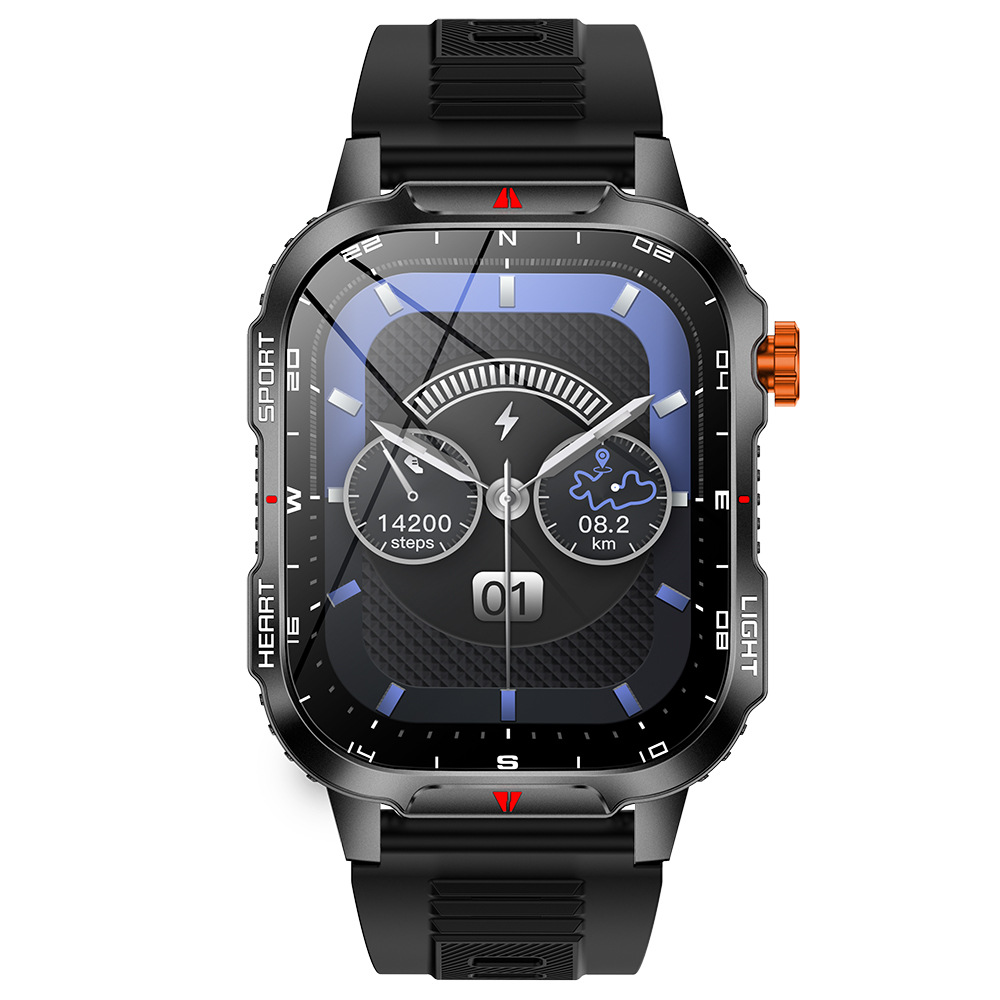 Rugged Outdoor Smart Watch for Men - 1100mAh Extra Long Battery with LED Flashlight & Compass - 2.01