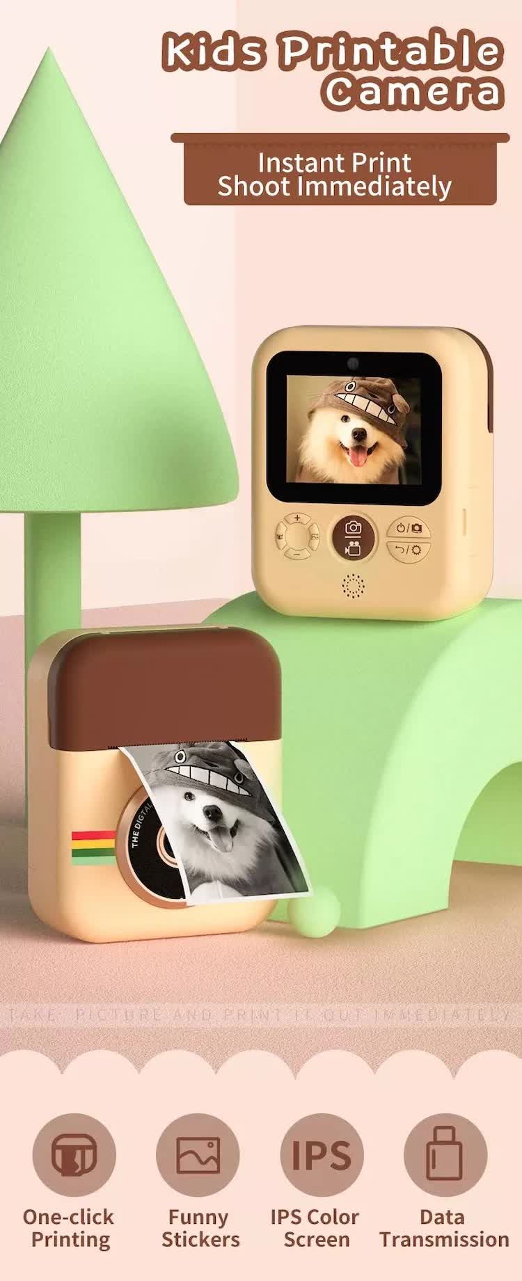 Kids Instant Print Camera with 3 Paper Rolls - Zero Ink Thermal Digital Camera & Video Recorder - 1080P Dual Lens Selfie Toy for Boys & Girls - Brown - Image 2