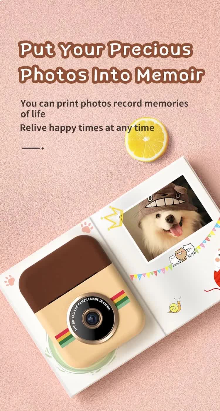 Kids Instant Print Camera with 3 Paper Rolls - Zero Ink Thermal Digital Camera & Video Recorder - 1080P Dual Lens Selfie Toy for Boys & Girls - Brown - Image 3