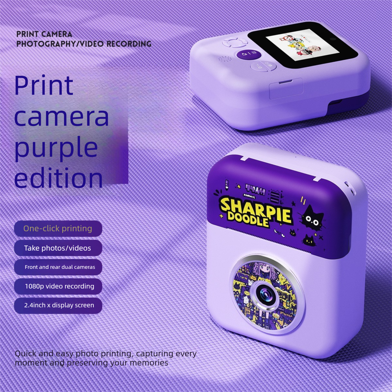 Kids Instant Print Camera with 3 Paper Rolls - Zero Ink Thermal Digital Camera & Video Recorder - 1080P Dual Lens Selfie Toy for Boys & Girls - Purple - Image 1