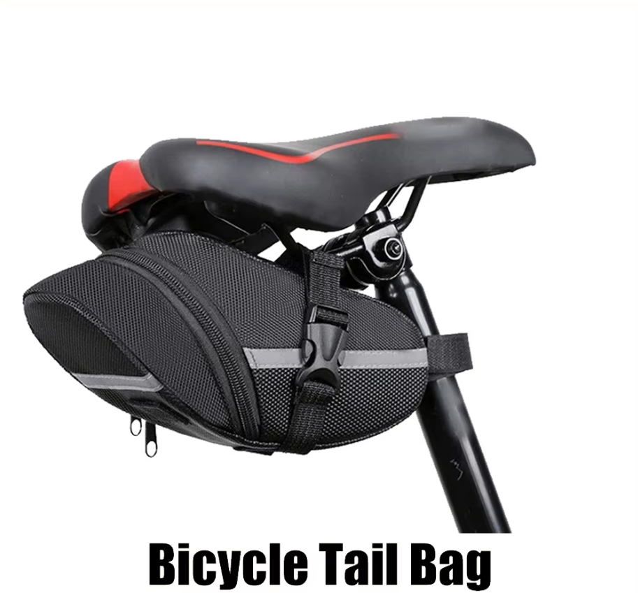 Bike Saddle Bag Under Seat Storage Pouch - Compact 600D Cycling Wedge Pack with Reflective Strip & Tail Light Loop - Quick Release Strap for MTB Road & Folding Bikes - Black - Image 1