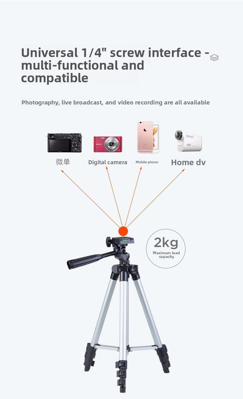 110cm Lightweight Camera & Phone Tripod Stand - Portable Aluminium Travel Tripod with 3-Way Head, Bubble Level & Universal Smartphone Holder - 3110 Adjustable Mount for Live Stream & Vlogging - Black and Silver - Image 4