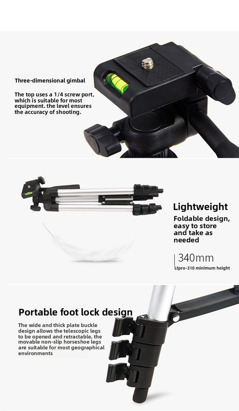 110cm Lightweight Camera & Phone Tripod Stand - Portable Aluminium Travel Tripod with 3-Way Head, Bubble Level & Universal Smartphone Holder - 3110 Adjustable Mount for Live Stream & Vlogging - Black and Silver - Image 5