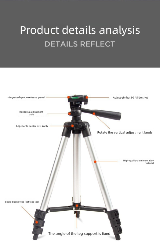 3120 Black Camera & Phone Tripod Stand - 110cm Lightweight Aluminium Portable Travel Mount with 3-Way Head & Universal Smartphone Holder - Adjustable Vlogging Gear - Black - Image 7