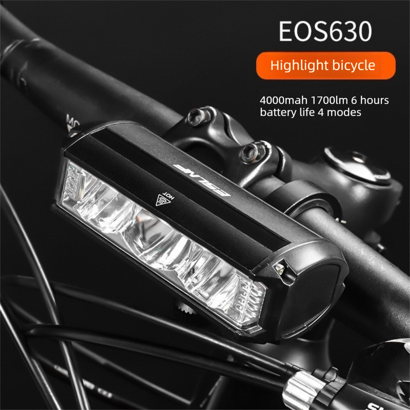 EOS630 1700 Lumen High Brightness Bike Light with Single Bracket Mount - 4000mAh Long Life USB Rechargeable Battery - Aluminium Alloy Horizontal Headlamp for MTB & Road Cycling - Image 1