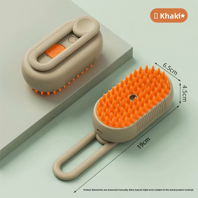 3 in 1 Electric Pet Spray Comb with Rotatable Handle Anti Static Grooming Brush for Cats and Dogs Massage Deshedding Tool Khaki - Image 1