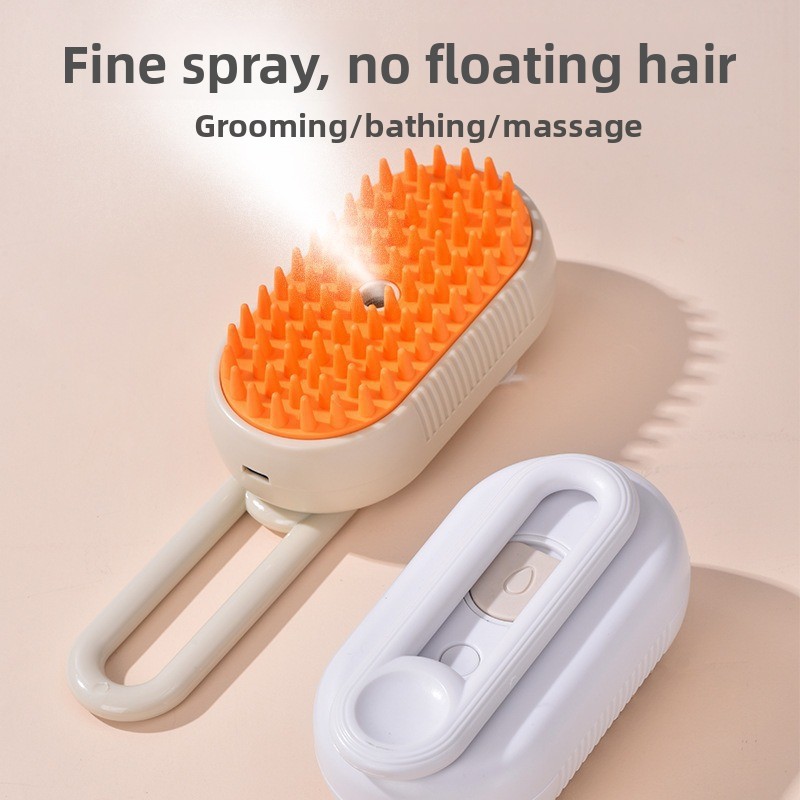 3 in 1 Electric Pet Spray Comb with Rotatable Handle Anti Static Grooming Brush for Cats and Dogs Massage Deshedding Tool Khaki - Image 3