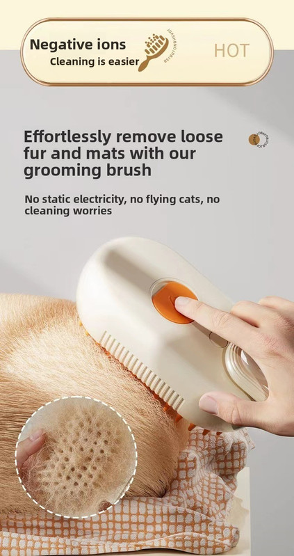 3 in 1 Electric Pet Spray Comb with Rotatable Handle Anti Static Grooming Brush for Cats and Dogs Massage Deshedding Tool Khaki - Image 4