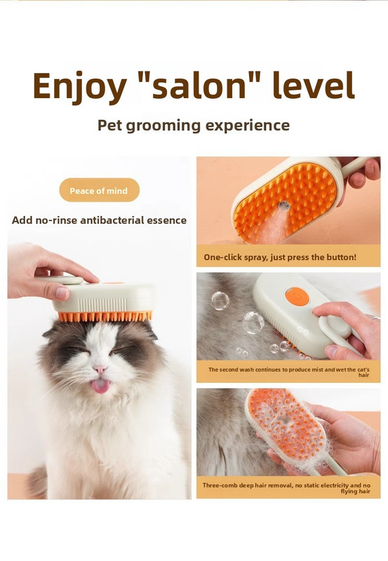 3 in 1 Electric Pet Spray Comb with Rotatable Handle Anti Static Grooming Brush for Cats and Dogs Massage Deshedding Tool Khaki - Image 7