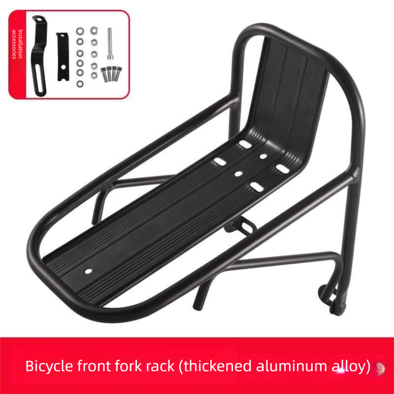 Aluminium Alloy Bicycle Front Rack Carrier Heavy Duty Fork Mount Cargo Shelf for MTB Mountain Bike Disc and V-Brake Touring Black - Image 1