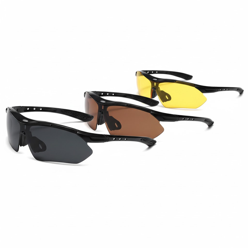 3 PCS Outdoor Cycling Sunglasses Sports Glasses Set Night Vision Yellow Brown Grey Lenses Running Fishing Driving UV Protection Unisex - Image 1