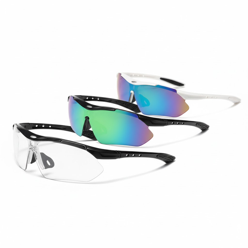 3 PCS Outdoor Cycling Sunglasses Set Sports Glasses Clear and Colorful Mirrored Lenses Black and White Frames UV Protection Unisex Running MTB - Image 1