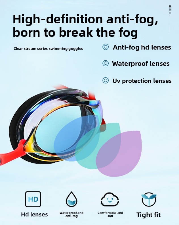 Red Swimming Goggles Mirrored Anti-Fog UV Protection Waterproof HD Silicone Seal Swim Glasses for Men Women Training - Image 3