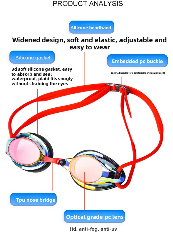 Black Swimming Goggles Mirrored Anti-Fog UV Protection Waterproof HD Silicone Seal Swim Glasses for Men Women Training Racing - Image 6