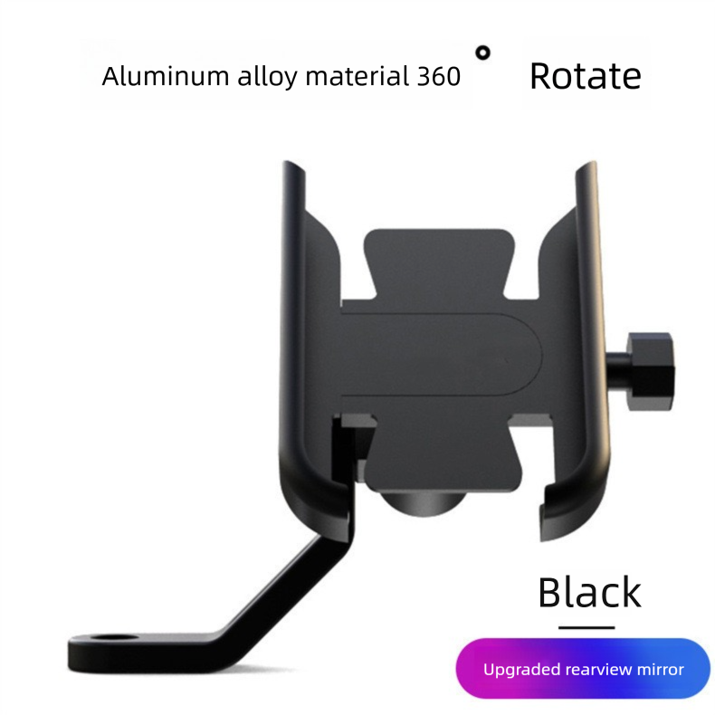 Universal Aluminium Motorcycle Phone Holder Rearview Mirror Mount 360 Rotation Anti-Shake M3 Metal for Motorbike Scooter Black - Image 1