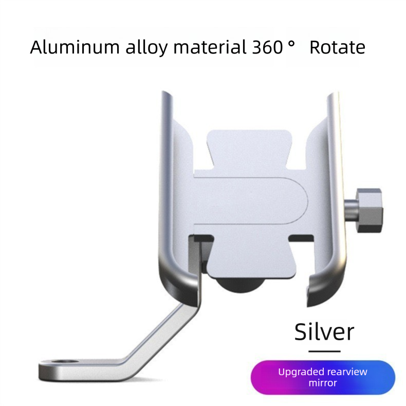 Universal Aluminium Motorcycle Phone Holder Rearview Mirror Mount 360 Rotation Anti-Shake M3 Metal for Motorbike Scooter Sliver - Image 1