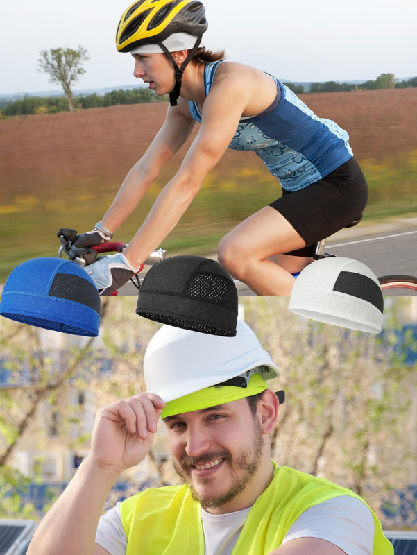 Cooling Mesh Skull Cap Helmet Liner Sweat Wicking Quick Dry Beanie Navy Blue for Cycling Motorbike Running Hard Hat One Size - Image 4