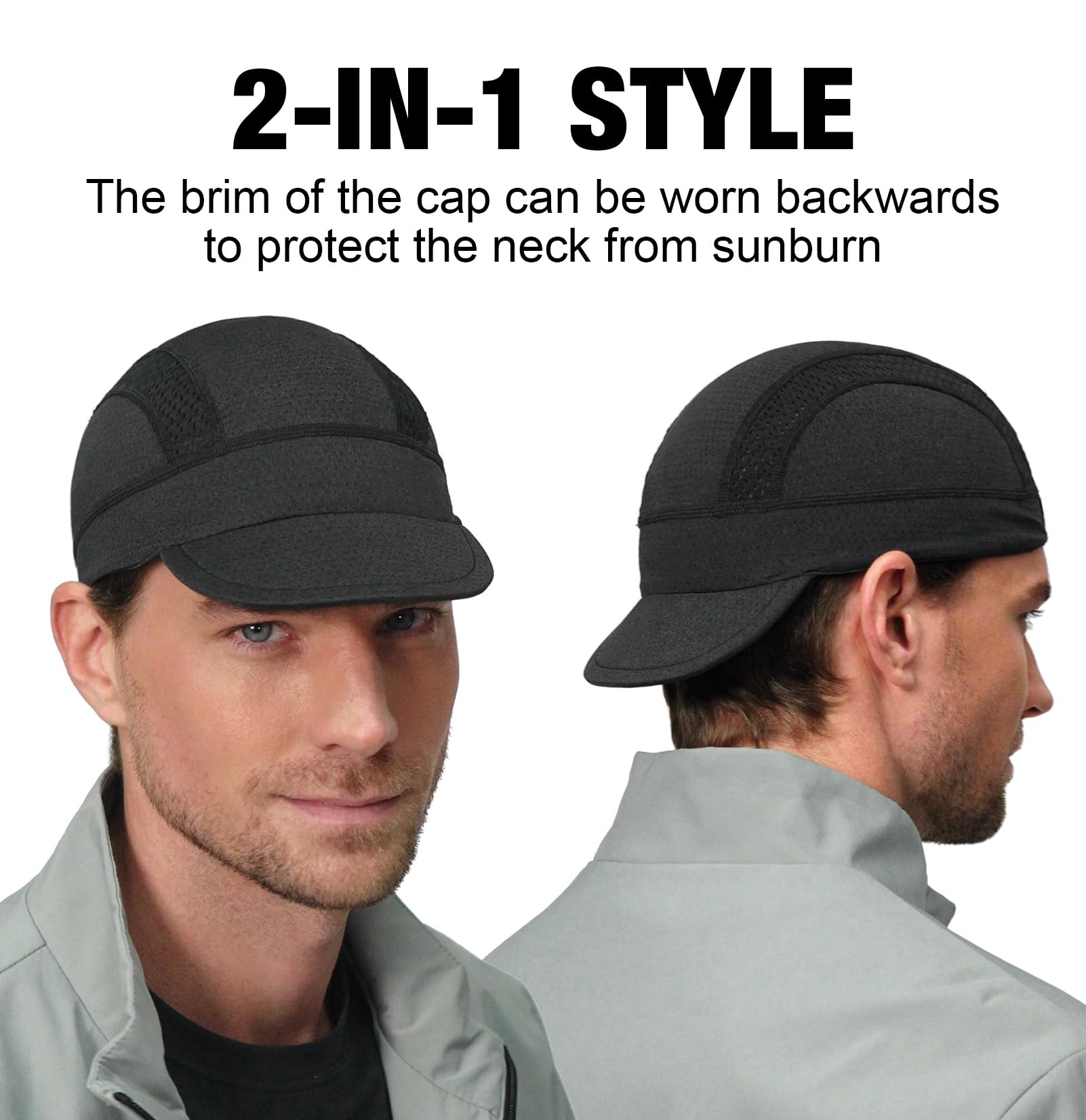 Navy Blue Mesh Cycling Cap Under Helmet Liner Breathable Skull Cap with Flip Up Brim Sun Shade Moisture Wicking Hat for Bike Running Fits 55-60cm - Image 3