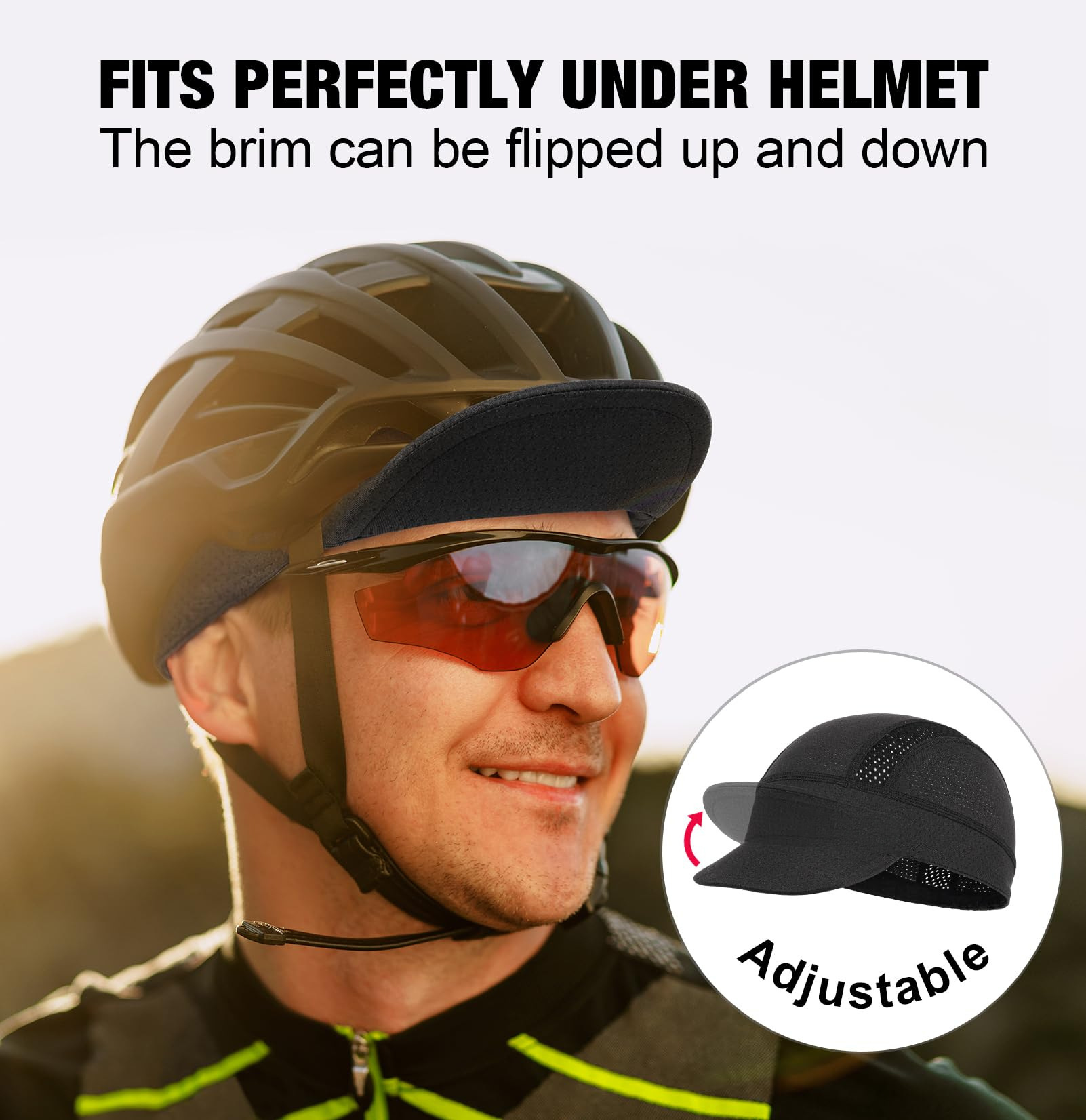 Blue Mesh Cycling Cap Under Helmet Liner Breathable Skull Cap with Flip Up Brim Sun Shade Moisture Wicking Hat for Bike Running Fits 55-60cm - Image 2