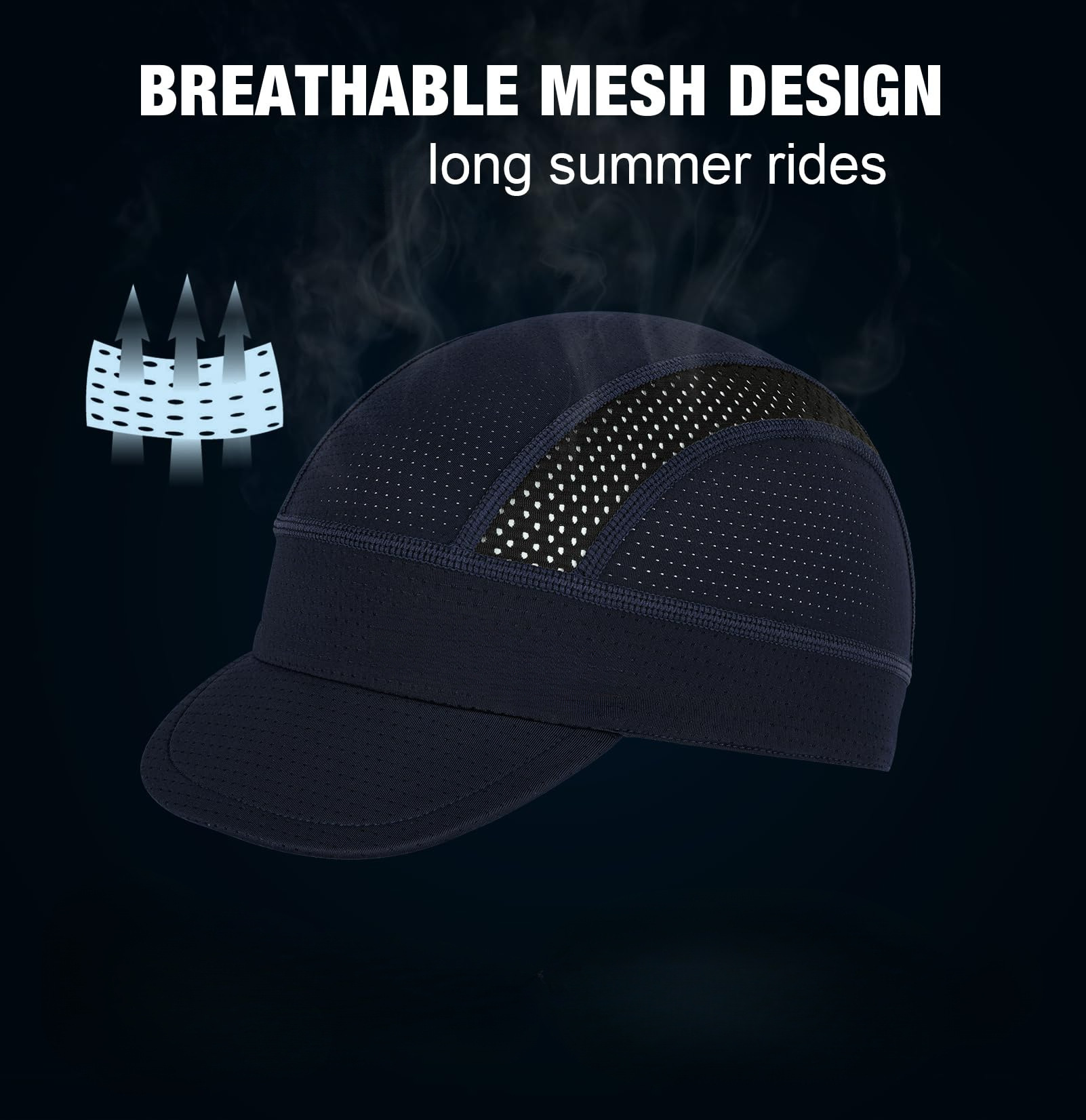 Blue Mesh Cycling Cap Under Helmet Liner Breathable Skull Cap with Flip Up Brim Sun Shade Moisture Wicking Hat for Bike Running Fits 55-60cm - Image 4