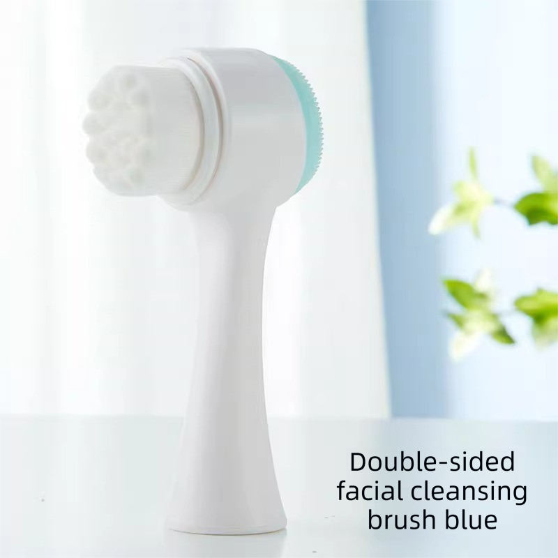 2-in-1 Dual Sided Facial Cleansing Brush Soft Microfiber & Silicone Scrubber Manual Face Washer Exfoliator Tool Blue for Deep Pore Cleaning - Image 1