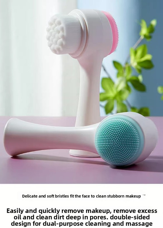 2-in-1 Dual Sided Facial Cleansing Brush Soft Microfiber & Silicone Scrubber Manual Face Washer Exfoliator Tool Blue for Deep Pore Cleaning - Image 2