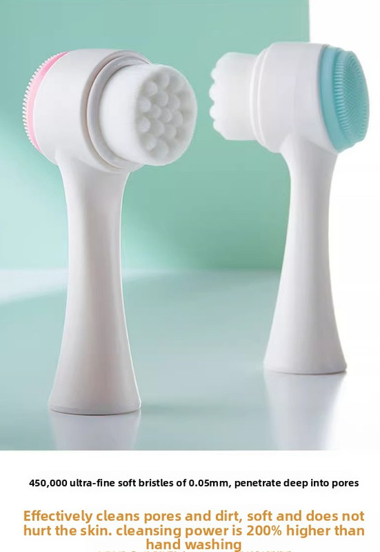2-in-1 Dual Sided Facial Cleansing Brush Soft Microfiber & Silicone Scrubber Manual Face Washer Exfoliator Tool Blue for Deep Pore Cleaning - Image 3