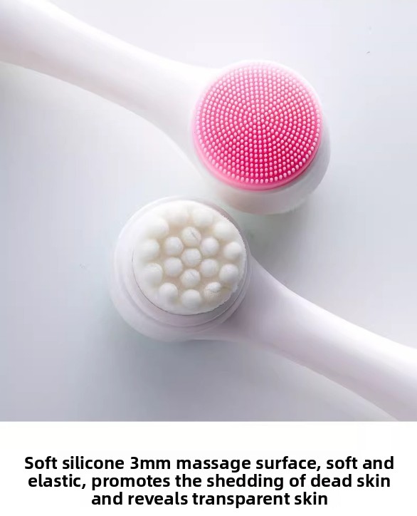 2-in-1 Dual Sided Facial Cleansing Brush Soft Microfiber & Silicone Scrubber Manual Face Washer Exfoliator Tool Blue for Deep Pore Cleaning - Image 4