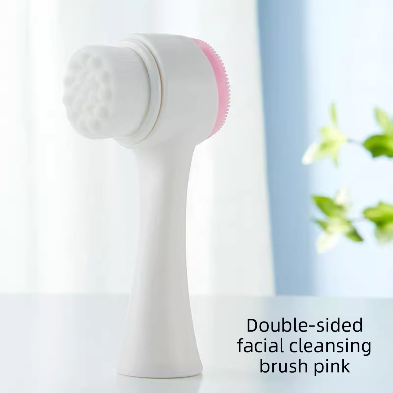 2-in-1 Dual Sided Facial Cleansing Brush Soft Microfiber & Silicone Scrubber Manual Face Washer Exfoliator Tool Pink for Deep Pore Cleaning - Image 1