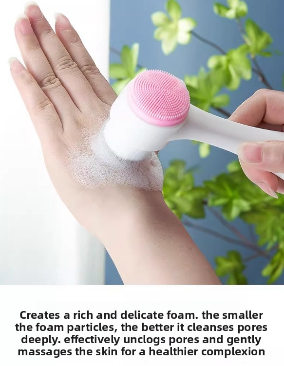2-in-1 Dual Sided Facial Cleansing Brush Soft Microfiber & Silicone Scrubber Manual Face Washer Exfoliator Tool Pink for Deep Pore Cleaning - Image 5