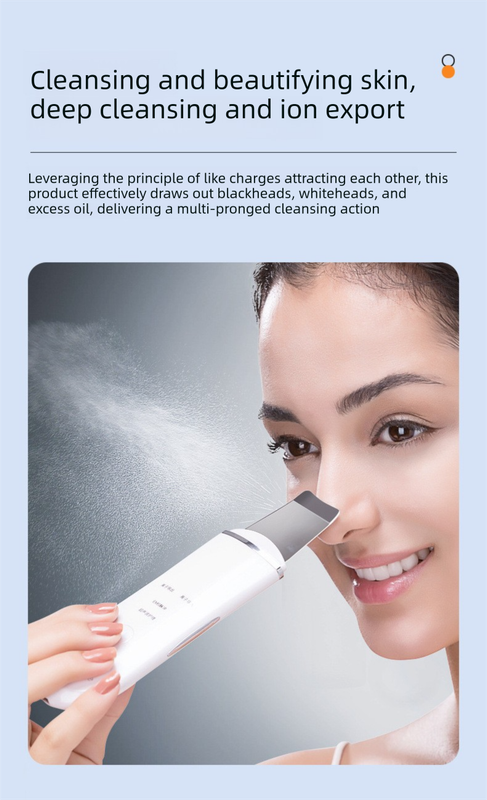 Ultrasonic Skin Scrubber Facial Spatula Blackhead Remover & Pore Cleaner with Ion EMS Lifting Mode Rechargeable Beauty Tool Pink - Image 7
