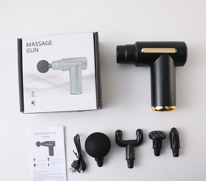 Mini Massage Gun Deep Tissue Percussion Muscle Massager Portable Handheld Quiet 6 Speeds 4 Heads Type-C Charging Electric Body Relaxer Tool Black - Image 1