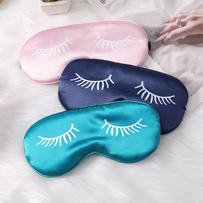 3 PCS Silky Satin Sleep Mask Set Cute Eyelash Design Soft Light Blocking Eye Cover with Adjustable Strap for Travel Nap Pink Navy Green - Image 1